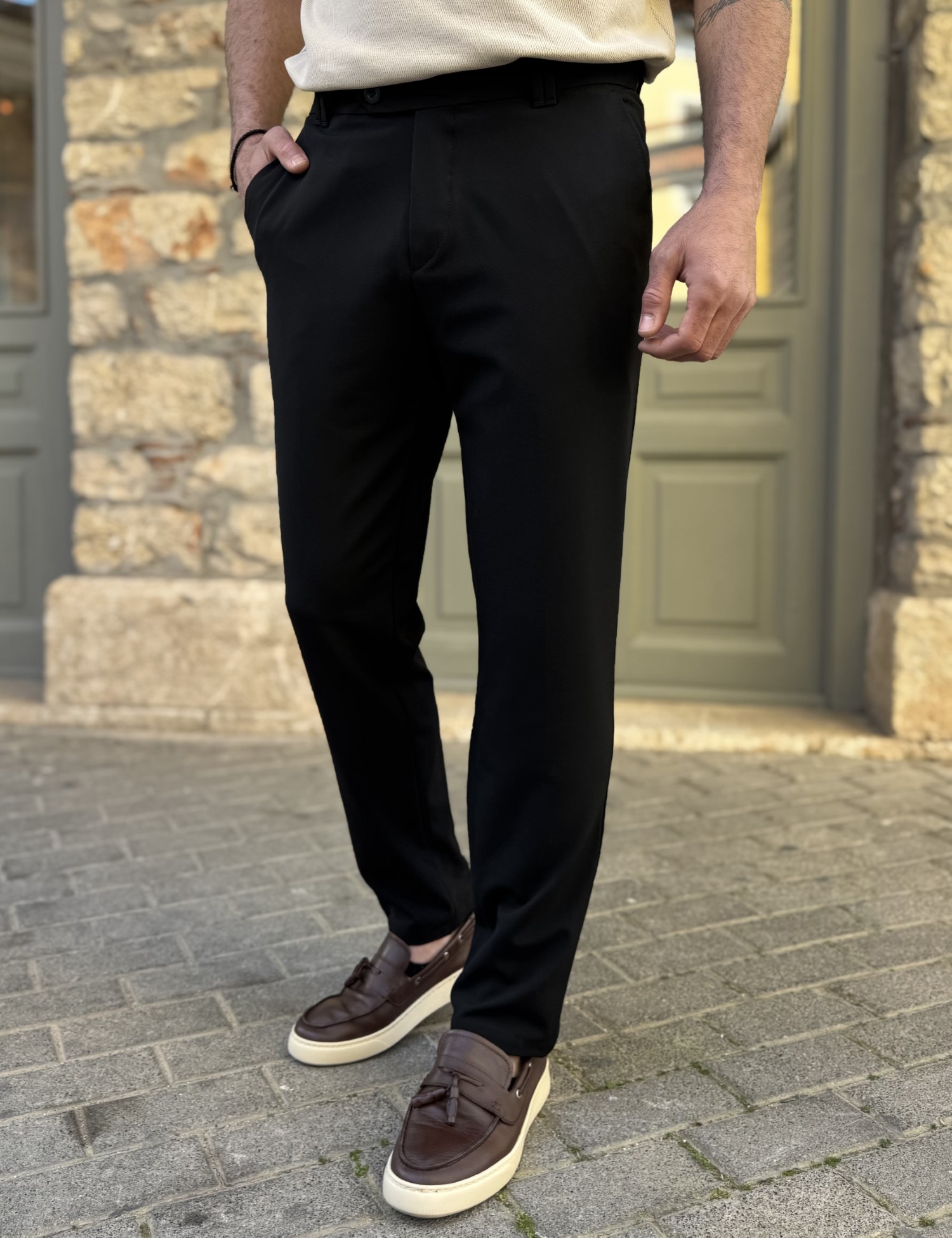 Fabricland Ανδρικό μαύρο υφασμάτινο ίσιο παντελόνι FCL5300